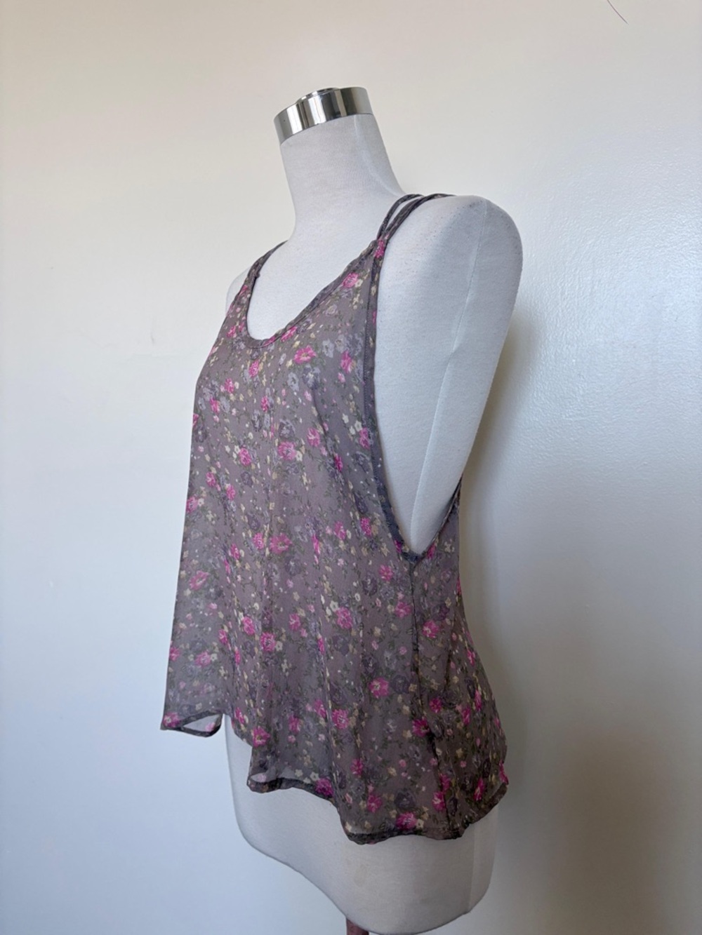 Ibby Libby vintage 90s Floral Double-Strap Camisole - Taupe with Pink Floral